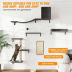 5 Pcs Wooden Indoor Cat Climber - Wall-Mounted Shelves, Perches, Scratching Board, Cat Ladder & Cat Tree - Grey