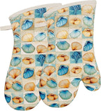 Oven Mitts Gloves 1 Pair Heat Resistant 480 ℉ Non Slip Clear Silicone Printed Shell Comfortable Cotton Lining Kitchen Men Cooking Barbecue Machine Washable (Shell, Beige Mitts)