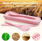 YDYTOP Reusable Travel Utensils Set with Case, 55 Sets Wheat Straw Knife Fork Spoon Cutlery, Multicolor Plastic Silverware for Kids and Adults, School Lunch, Party, Picnic and Camping