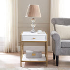 Leick Home 9206-WTGL Claudette One Drawer Mixed Metal and Wood Side Table with Shelf, White/gold