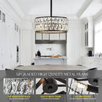 12” 3-Light Modern Crystal Chandeliers Black Dinning Room Light Fixture with Two Poles, Round Pendant Light Kitchen Island Chandelier, Flush Mount Ceiling Light for Living Room Entryway