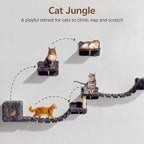 9-in-1 Cat Wall Shelves, Cat Wall Furniture Set with Bridge, Grey | Wall Mounted Cats Shelf for Space-Saving, Multi-Level Cat Climbing Systems for 16 Inch Drywall, with Scratching Posts, Condos