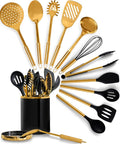 Styled Settings Black and Gold Cooking Utensils Set, 13-Piece | Kitchen Set with Black Ceramic Utensil Holder and Stackable Gold Spoon Rest - Luxury Kitchen Accessories for Stylish Cooking