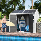 CDCASA 8x6 FT Resin Storage Sheds with Floor, Waterproof Large Outdoor Sheds & 2 Windows,Outside Plastic Tool Shed for Backyard Garden Patio Lawn