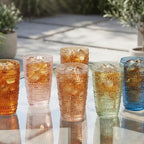Khen Beaded Highball Tumbler Drinking Glasses Set | Set of 6 | Vintage Hobnail Bubble Design Whiskey Glassware, Old-Fashioned, Art Deco Glass for Water, Wine, Cocktail Dishwasher Safe (14.6 OZ)