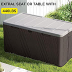 Kingdura 110 Gallon Outdoor Storage Box, Waterproof Resin Deck Box for Indoor and Outdoor Use, Lockable Storage Container for Patio Furniture Cushions Garden Tools (Coffee, 110 Gallon)