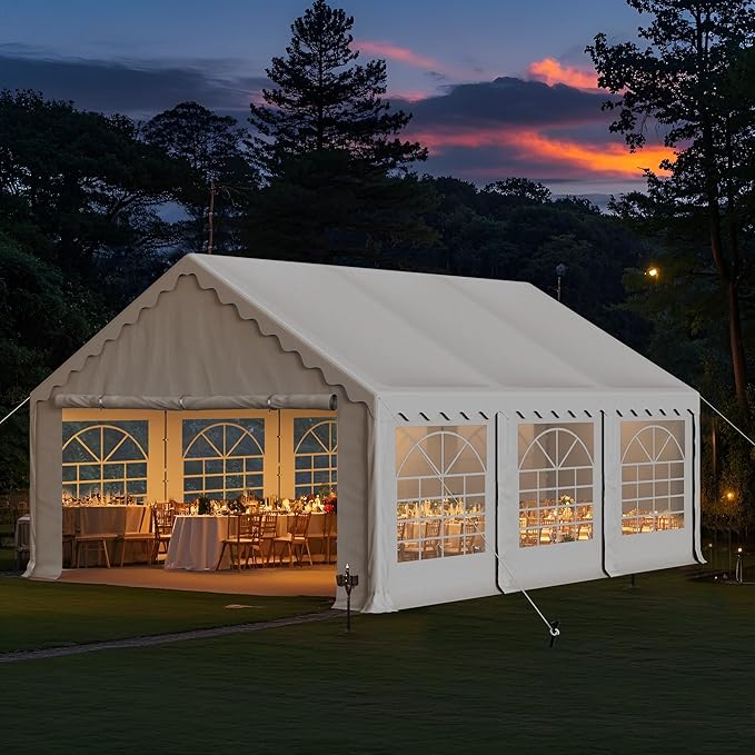 MFSTUDIO 16'x20' Party Tent, Outdoor Heavy Duty Party Tents with Removable Sidewalls, Large Canopy Tent Shelter for Outdoor Events Wedding Birthday, White