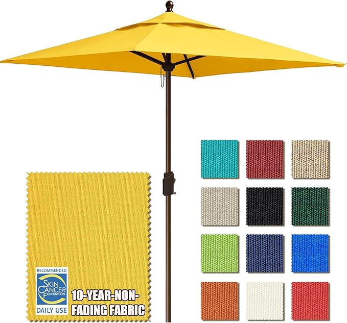 EliteShade USA 10-Year-Non-Fading 6x6Ft Square Market Umbrella Patio Outdoor Table Umbrella with Ventilation, Sunflower Yellow