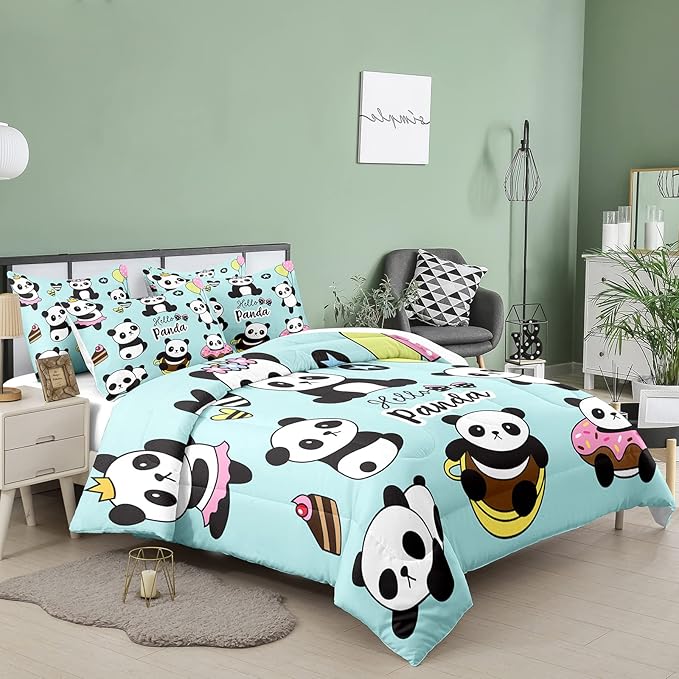 Bodhi Cartoon Cute Panda Comforter Set Full for Boys Kids Girls Teens Soft Microfiber Animal Theme Panda Bedding Set Full Size 3D Panda Comforter Set 1 Comforter+2 Pillow Shams #4007