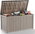 150 Gallon Deck Box,Resin Outdoor Storage Box with Lockable for Patio Furniture, Pool Accessories, Garden Tools Waterproof Outside Storage Box, Grey
