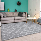 Chicrug Shag Geometric Modern Area Rug for Bedroom, 6x9 Feet Memory Foam Indoor Carpet, Fluffy Rug for Living room Bedside Room Decor for Family Girls Kids Nursery Play Mat, Grey/White
