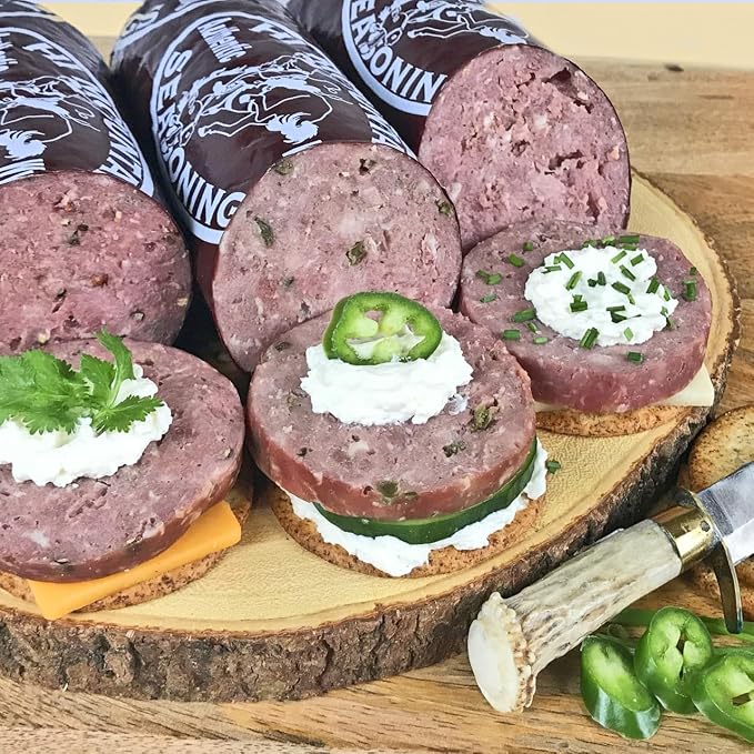 Hi Mountain JALAPENO Summer Sausage Kit | Complete sausage seasoning kit. Includes: Seasoning, cure & 10 casings. Beef, pork, venison, deer, elk. Makes up to 30 lbs