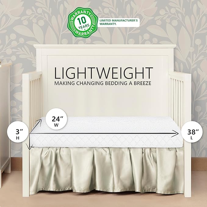 Aden 4-in-1 Convertible Mini Crib in Natural, Greenguard Gold Certified & Sunset 3” Extra Firm Fiber Crib Mattress, Greenguard Gold Certified, Waterproof Vinyl Cover