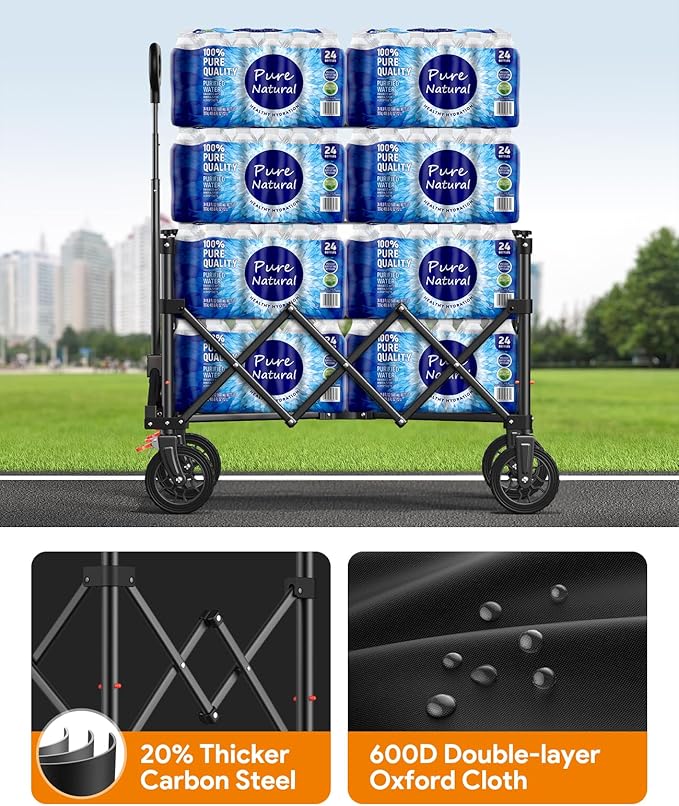 Wagons Carts Foldable, Collapsible Foldable Wagon 330lbs Capacity, Large Capacity Wagon Cart with All-Terrain Wheels,Heavy Duty Utility Wagon Cart with Brakes for Camping Shopping Sports