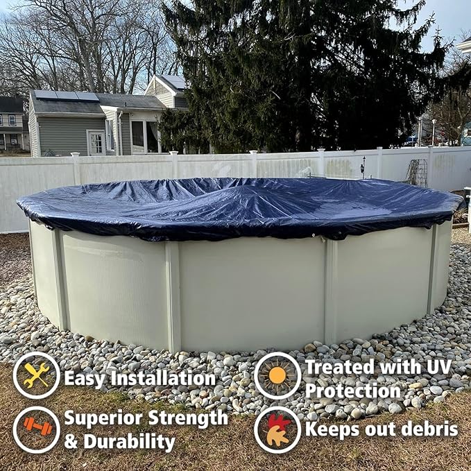 10’ ft. Round Pool Winter Cover for Above Ground Pools – 8-Year Warranty, Cold and UV Resistant, Weatherproof and Durable, Winch & Cable Included