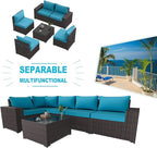 Kullavik 6PCS Outdoor Patio Furniture Set PE Wicker Rattan Sectional Sofa Patio Conversation Sets,Blue