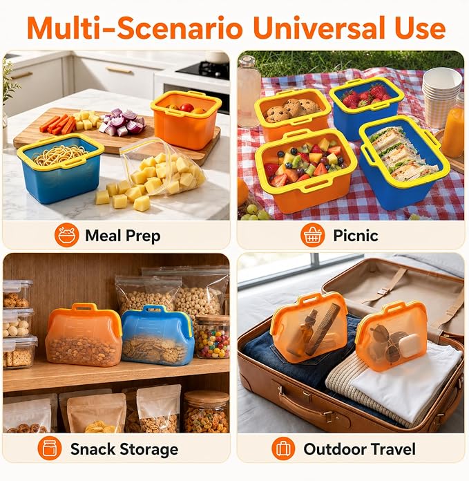 Magnetic Seal Reusable Silicone Food Storage Bag, 68 oz, NUZEAK | Magnetic Fast Seal, Stand-Up Freezer Bag for Food, Fruit, Snacks, Sandwiches and Meal Prep, Dishwasher Safe, 1 Pack