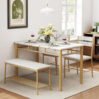 IRONCK Dining Table Set for 4, Kitchen Table and Chairs Set, White & Gold | Kitchen Table with Upholstered Bench and 2 Chairs for Small Space, Apartment