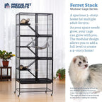 Prevue Pet Products Ferret Stack Six Story Ferret Home - Portable Stand, Escape Proof Lock, Includes Hammock & Ramps, Expandable Six Story Cage Stacking System with Wheels - Black