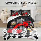 Axolotl Race Car Comforter Set Twin Size,Extreme Sports Bedding Set for Boys Teens Kids Girls Room Decor,Cool Speed Car Quilt Bed Set with 1 Comforter 2 Pillowcases Car Racing Gifts,Black Red