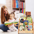 5 Tier Montessori Bookshelf Solid Wood, Nursery Bookcase, Toddler Book Display Shelf for Toddler, 17" Height