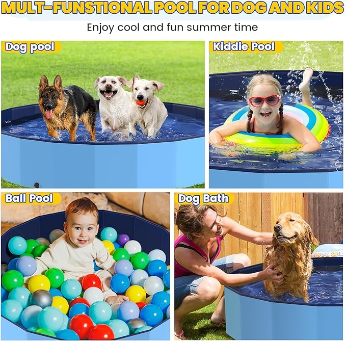 107" Foldable Dog Pool for Kids, Hard Plastic Hard Plastic Shell Extra Large Non-Slip Swimming Pool for Kiddie Duck Pet, Collapsible Puppy Bathing Tub Heavy Duty, 9 ft x 19.7" H - 6XL