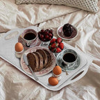LEHAHA 17.25" x 12" Serving Trays Set of 2 White, Dinner Tray, Light Weight Easy to Clean Sturdy Stackable Melamine Serving Platter with Handle, Fruit, Snacks, and Desserts Trays.Mats Included