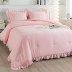 Andency Pink California King Comforter Set, 3 Pieces Cal King Light Pink Ruffle Comforter, Lightweight Soft Oversized Farmhouse Shabby Chic Microfiber Bedding Set (104x96Inch)