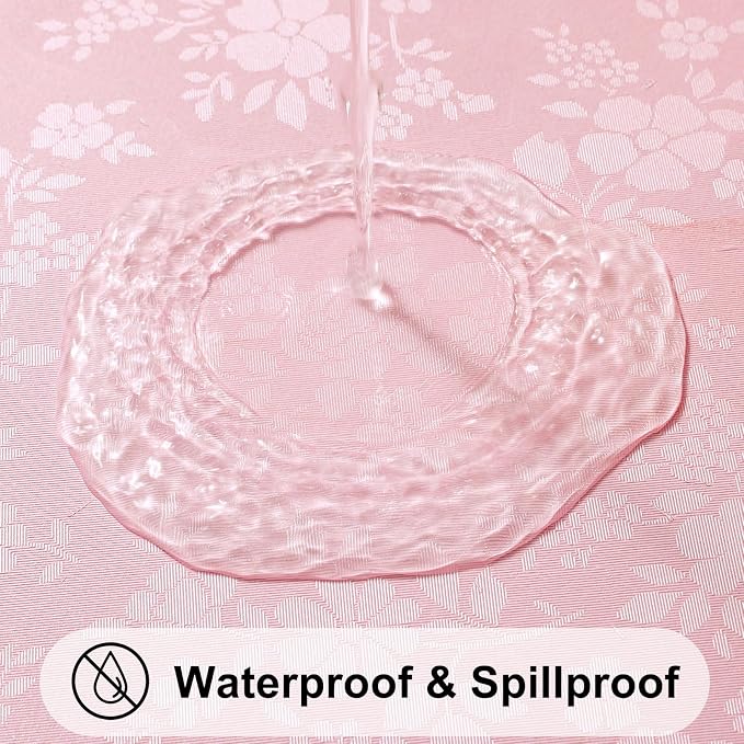 Smiry Rectangle Waterproof Heavy Duty Vinyl Tablecloths, 70 x 90 Inch | Wipeable Washable Floral Embossed Table Cover for Kitchen and Dining Room, Indoor & Outdoor Use, Pink