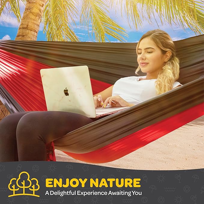 Durable Hammock 500 lb Capacity, Nylon Camping Hammock Chair - Double or Single Sizes w/Tree Straps and Attached Carry Bag - for Travel/Backpacking/Beach/Backyard (Large, Forest Green & Lima Green)