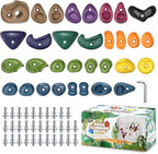TOPNEW 32PCS Rock Climbing Holds with Mounting Hardware - Climbing Rocks for Indoor/Outdoor Kids Adults Rock Wall, Play Set & Climbing Gym, Dark Color