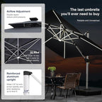 PURPLE LEAF 11 Feet Double Top Deluxe Solar Powered LED Square Patio Umbrella Offset Hanging Umbrella Outdoor Market Umbrella Garden Umbrella, Grey