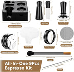 9 Pack Espresso Accessories Kit（Square）,58mm Espresso Tool Kit | Espresso Tamping Station | Coffee Distributor Tamper | WDT Tool | Dosing Funnel | Mother's Day Gift for Espresso Lovers