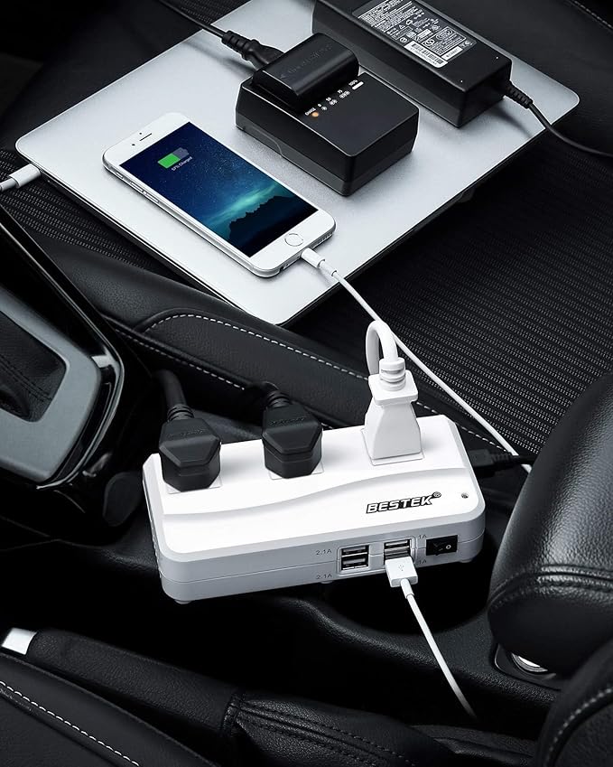 BESTEK 200W Power Inverter DC 12V to 110V AC Inverter with 4.2A 4-Port USB Car Adapter [ETL Listed]