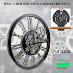 HOIBAI Large Wall Clock, Wall Clocks for Living Room Decor 36 Inch Farmhouse Vintage Rustic Kitchen Wall Decor Vintage Roman Oversized Wall Clock for Home Bedroom House, Moving Gears Clock