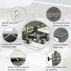 Outdoor Furniture 6-Piece Patio Sofa Set, All Weather PE Rattan Sectional Couch with Tempered Glass Dining Table, Adjustable Seat, Storage Box&Removable Covers, for Garden Backyard, 1, Beige