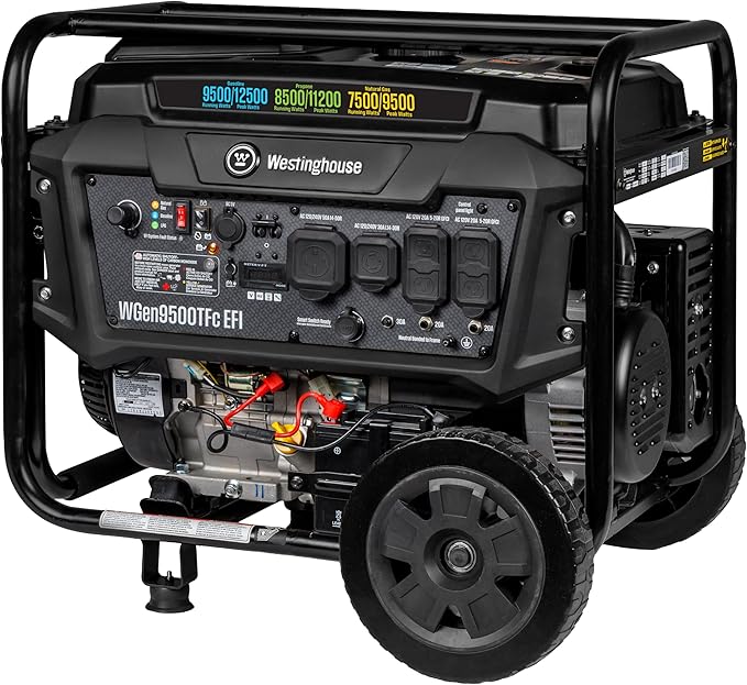 Westinghouse 12500 Peak Watt EFI Tri-Fuel Home Backup Portable Generator, Remote Electric Start, Transfer Switch Ready, Gas, Propane, and Natural Gas Powered, CARB Compliant