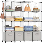 HOMIDEC Closet Organizers and Storage, 16 Cube Storage Organizer | Closet Organizer Bookshelf Cubes Shelves for Clothes, Bedroom, Kids Room, Bathroom, Wardrobe, Garment Racks, Transparent