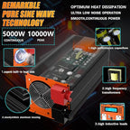5000W Pure Sine Wave Power Inverter 12V DC to 110V 120V Converter for Family RV Off Grid Solar System Emergency Power Supply, Type-C Port 4 GFCI AC Outlet Dual USB Remote Control and LCD Display
