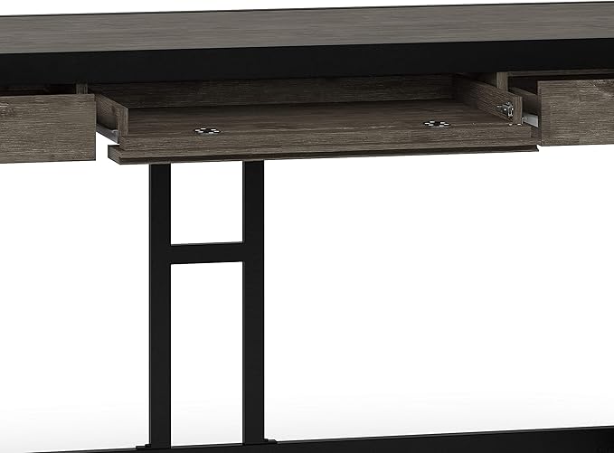 SIMPLIHOME Erina SOLID WOOD and Metal Modern Industrial 60 inch Wide Home Office Desk, Writing Table, Workstation, Study Table Furniture in Farmhouse Grey with 2 Drawers