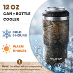 HAUSHOF 4-in-1 Insulated Can Cooler for 12oz Cans & Beer Bottle, Camo Green | Double-Wall Vacuum Insulated, 18/8 Stainless Steel, BPA-Free Lid, Slim Can Cooler for Camping, Beach & Picnic