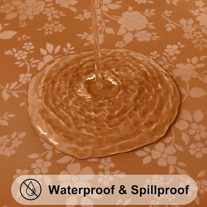 Smiry Square Waterproof Heavy Duty Vinyl Tablecloths, 54 x 54 Inch | Wipeable Washable Floral Embossed Table Cover for Kitchen and Dining Room, Indoor & Outdoor Use, Bronze
