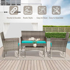 FDW Patio Conversation Set 4 Pieces Outdoor Furniture Set Wicker with Rattan Chair Loveseats Coffee Table for Outdoor Indoor Garden Backyard Porch Poolside Balcony,Gray Wicker/Blue Cushions