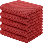 Homaxy 100% Cotton Waffle Weave Kitchen Towels, 5-Pack, Brick Red | 13 x 28 Inches, Ultra Soft Absorbent Dish Towels, Quick Drying Cleaning Towels