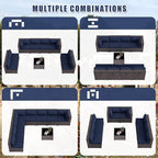 Patio Furniture Set 9-Pieces Outdoor Furniture for Backyard Wicker Sectional Sofa Set, Rattan Patio Conversation Set with Thickened Cushions and Glass Coffee Table, Navy Blue