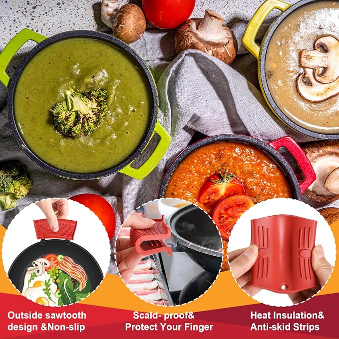 8 Pcs Cast Iron Handle Cover, Silicone Hot Handle Holder | Heat Resistant Cast Iron Skillet Covers Potholder for Frying Pans and Griddles Kitchen Supplies under 400℉