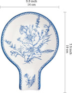 Bico Blue Garden Toile De Jouy Spoon Rest for Stove Top, Ceramic Spoon Holder for Kitchen Counter, Easy to Clean Coffee Spoon Rest Dishwasher Safe, Kitchen Cooking Utensil Rest for Ladles Spatula