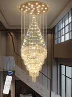 Flashing God 40''X90 High Ceiling Chandelier Crystal Raindrop Gold Chandeliers Staircase Large Chandelier Villa Entrance Foyer Pendant Light Foyer High Ceiling Light 15 GU10 Bulb Dimming
