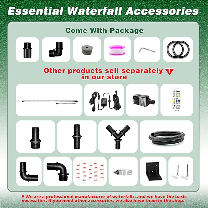 Waterfall Spillway, Clear Acrylic Pool Fountain w/Top Open Lip & Pipe Connector Kits for Outdoor/Indoor Decorative, 23.6'' Pool Water Feature for Garden Patio, Backyard Koi Pond Decor
