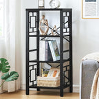 Bookshelf, Vintage Industrial 4 Tier Bookshelf, Freestanding Narrow Bookcase with Rustic Wood and Metal, Small Bookshelf for Home Office, Bedroom & Living Room, Black